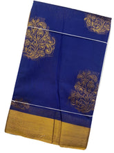 Admiral Blue floral silk cotton saree - MIRASILKS Admiral Blue floral silk cotton saree